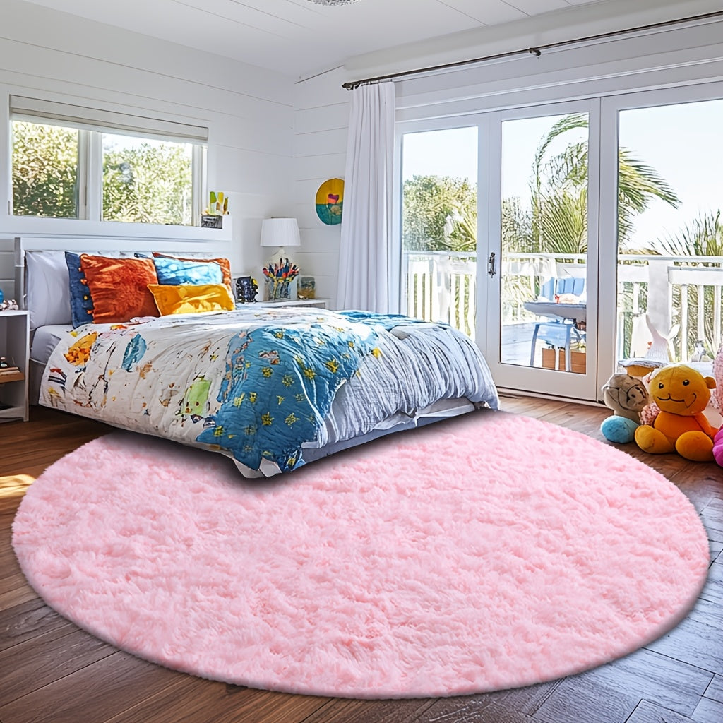 Round Shaggy Rug Soft Fluffy Plush Circular for Bedroom & Living Room – Easy Clean, Tie-Dye & Solid Colors, 3 Sizes 4x4 5x5 6x6ft