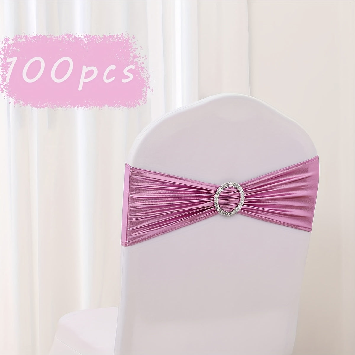 Spandex Chair Sash Bows 100-Pack Metallic Gold Silver Rose Gold Wedding Chair Belts Decorative Bow Ties for Banquet Event Party Chairs – Elastic Chair Bands for Wedding Reception Decoration