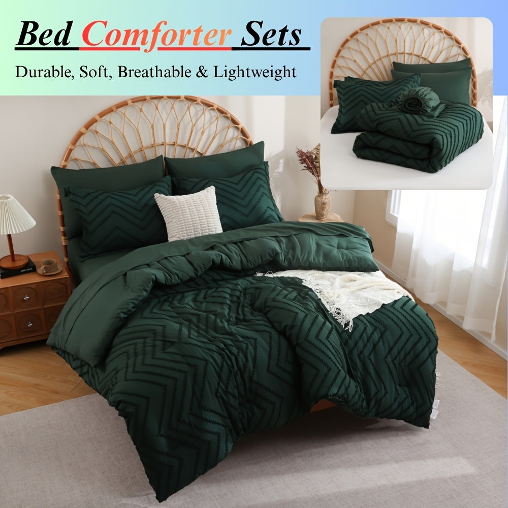 5/7pcs Pintuck Bed In A Bag Comforter Sets, Pinch Pleat Complete Bedding Sets with Comforter, Sheets & Pillowcases, Queen/King Size, All Season
