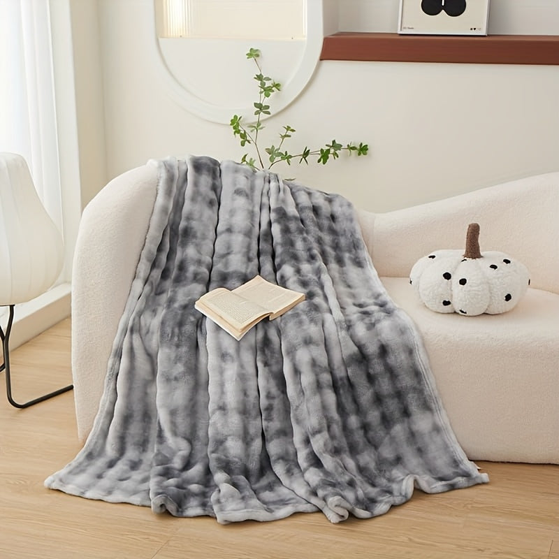 Faux Rabbit Fur Tie-Dye Throw Blanket Reversible Soft Plush Blanket for Bed Sofa Couch All Seasons 4 Colors 4 Sizes Machine Washable