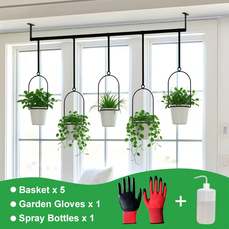 Vertical Planter Set with Adjustable Metal Rod, Iron Rings & Hanging Flower Pots for Window Sill & Balcony, Mini Vertical Garden Kit for Indoor Outdoor Plants, Space-Saving Patio Planter