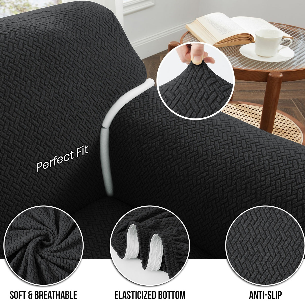 Elastic Spandex Sofa Cover Stretch Couch Protector 360° Full Coverage, Cat Scratch Resistant, Dust-Proof & Machine Washable for 1, 2, 3 Seater & Sectional Sofas – All-Season Fit