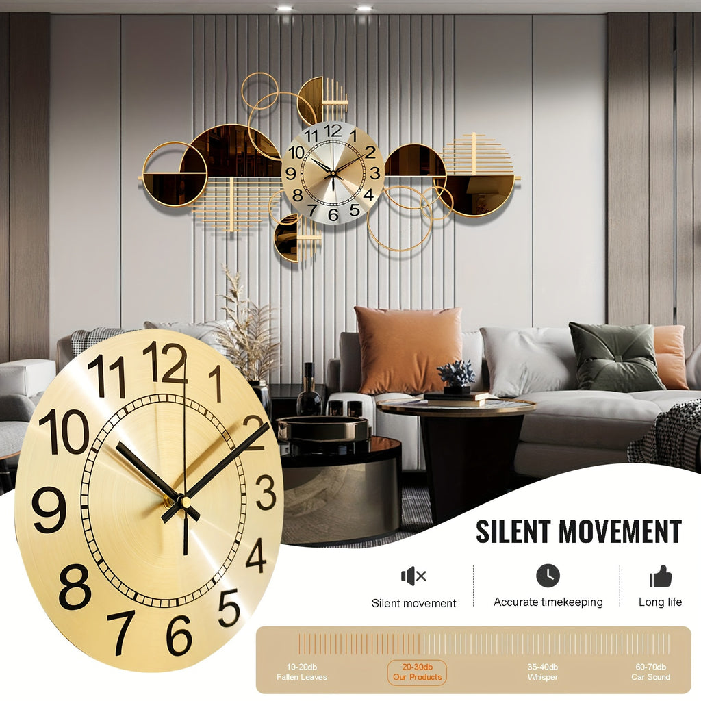 3D Metal Wall Clock 31x17 Inch Large Decorative Silent Non-Ticking Modern Wall Art Clock for Living Room Bedroom Creative Big Statement Home Decor