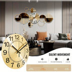 3D Metal Wall Clock 31x17 Inch Large Decorative Silent Non-Ticking Modern Wall Art Clock for Living Room Bedroom Creative Big Statement Home Decor