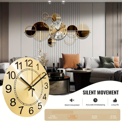 3D Metal Wall Clock 31x17 Inch Large Decorative Silent Non-Ticking Modern Wall Art Clock for Living Room Bedroom Creative Big Statement Home Decor