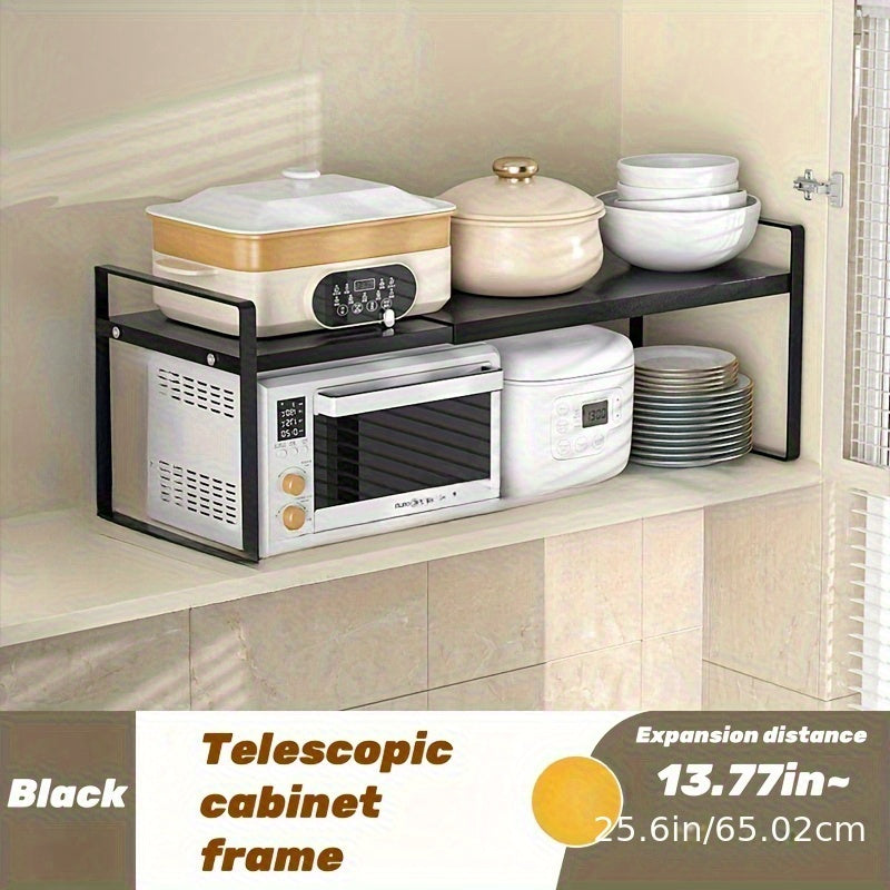 Expandable Cabinet Shelf Organizer Riser – Adjustable Height Kitchen Storage Rack for Pantry, Cupboard, Under Sink & Countertop | Heavy Duty Metal | Space Saver Stackable Shelf | Black & White