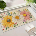 Spring Summer Floral Doormat Sunflower Daisy Welcome Mat Flannel Soft Non-Slip Indoor Floor Mat for Front Door Entryway Home Decoration - Multiple Sizes