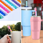 Reusable Spiral Straws Set of 6 with Caps and Cleaning Brush - Food Safe TPU Straws Compatible with 40oz 30oz 20oz Tumblers and Half Gallon Jugs - Eco-Friendly Drinking Straws