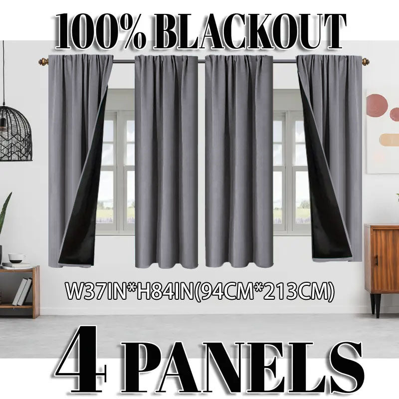 Blackout Curtains 4 Panel Set Rod Pocket – 100% Thermal Insulated Noise Reducing Solid Polyester, Laminated Lining, 7 Colors 7 Sizes