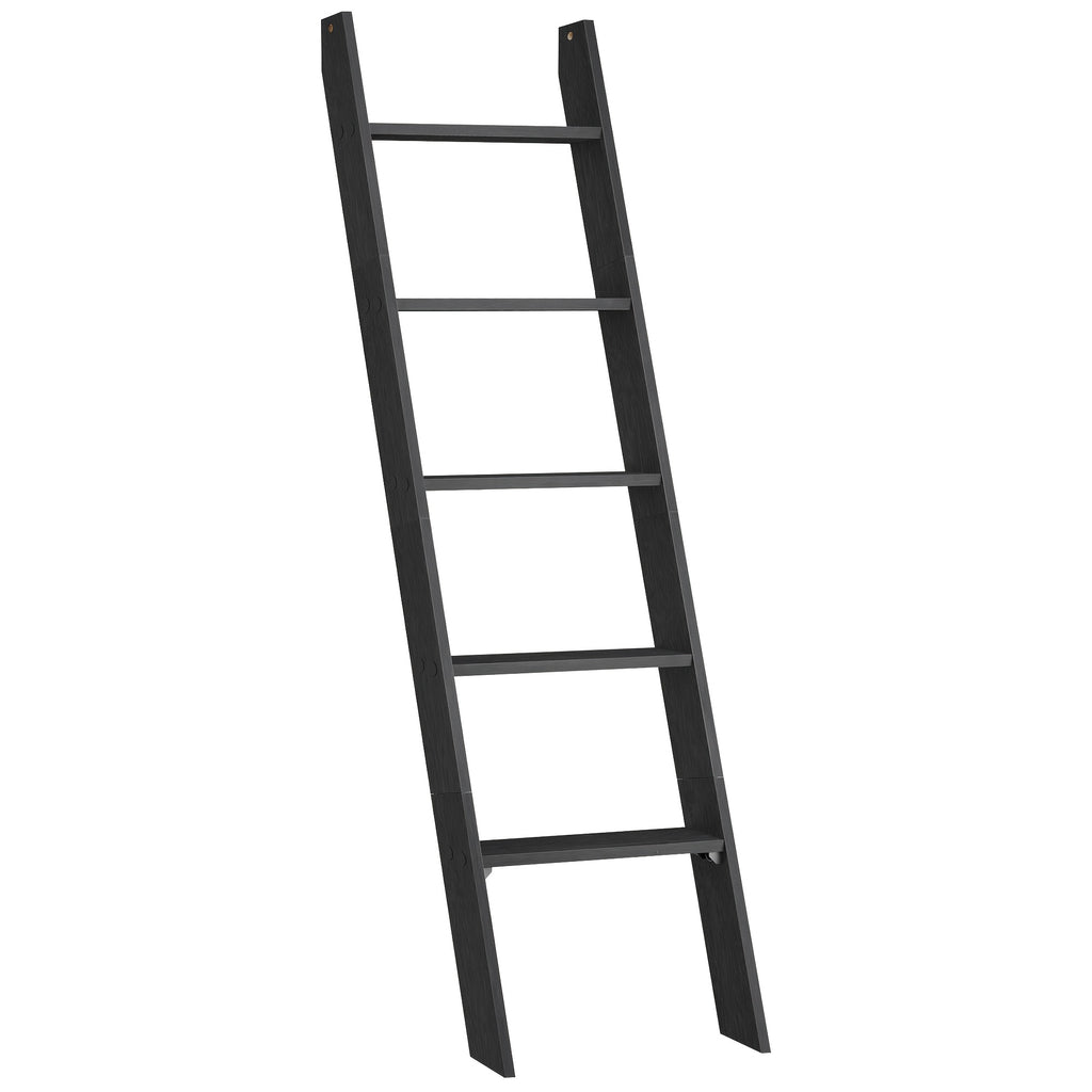Blanket Ladder 5 Tier Farmhouse Decorative, Wood Ladder Rack for Blankets Towels & Quilts, 2-in-1 Ladder Shelf for Living Room Bedroom Bathroom Storage & Decor, Maroon Brown, Holds 17.6 lbs