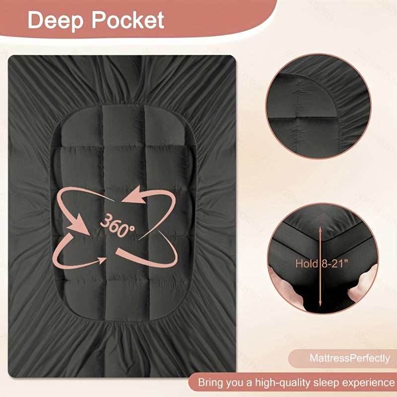 Fitted Mattress Protector Cover Thickened Deep Pocket Stay-Put Elastic – Spill-Proof Breathable Bed Pad Black Gray White Blue Twin Full Queen King Cal King