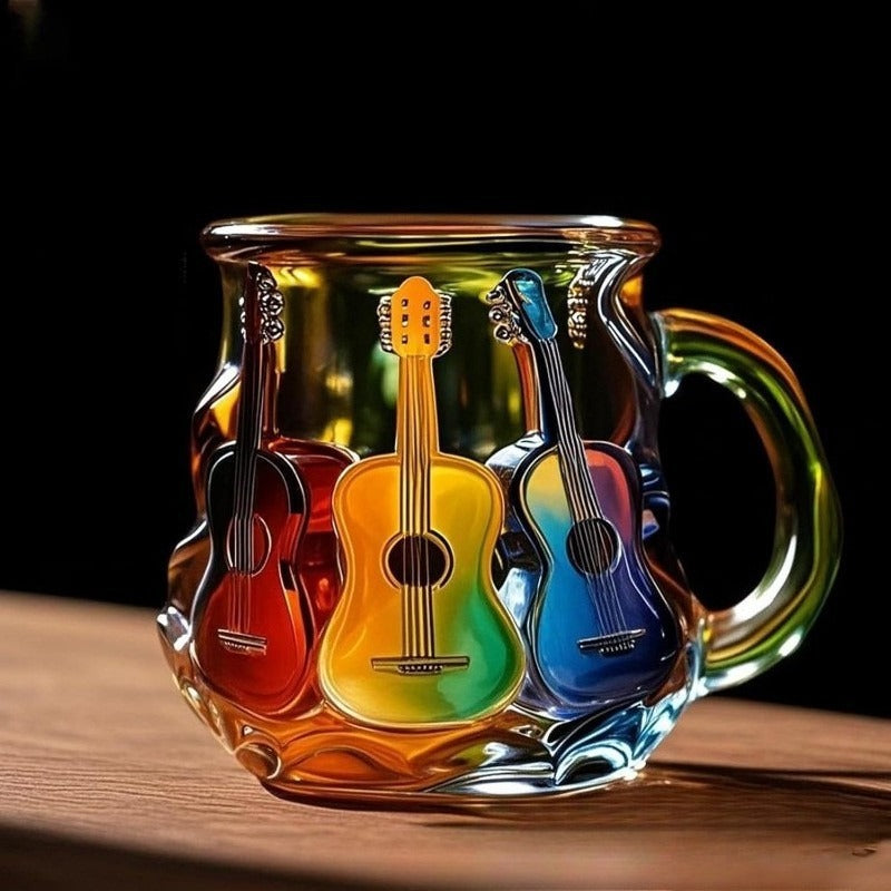 Guitar Painted Coffee Mug - Musical Art Design Cup, Creative Craftware Ornament, Hand Painted Guitar Pattern Drinkware for Music Lovers, Unique Gift, Home Decor Accent
