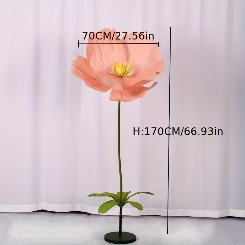 Super Large Poppy Artificial Paper Flowers 1pc – Oversized Handcrafted Paper Art Flower for Wedding Scene, Shop Window & Home Decor, Fake Floral Centerpiece Decoration