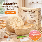 Sourdough Bread Baking Supplies Kit – Banneton Proofing Baskets (10" Round & 9" Oval), Danish Dough Whisk, Bread Lame, Dough Scrapers, Cooking Brush & Basket Liners – Complete Starter Bread Making Set Gift