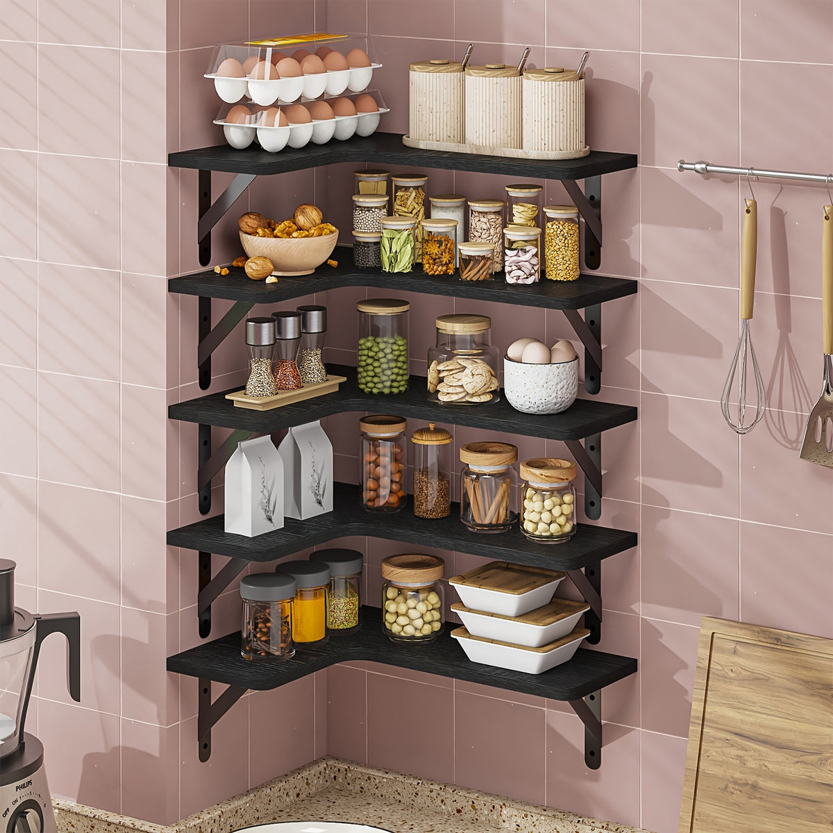 Corner Floating Wall Shelves 5 or 6-Pack – Rustic Heavy Duty Wall Mounted Corner Shelf Set for Bedroom, Living Room, Bathroom, Kitchen & Office Decor, Multiple Colors Available