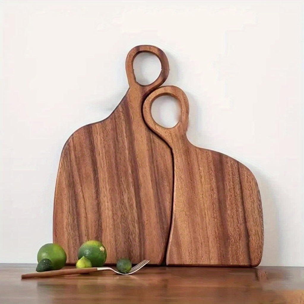 Acacia Wood Cutting Board Set of 2 Extra Thick Reversible Wooden Chopping Boards with Handle - Large Kitchen Board for Meat, Bread & Cheese, Charcuterie Serving Board Gift Set