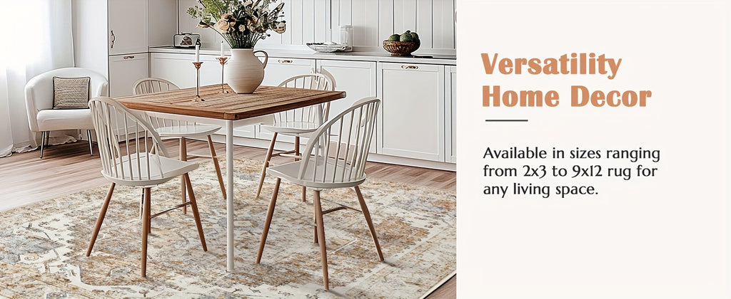 Washable Vintage Area Rug - Chenille Retro Distressed Multi-Print Foldable Lightweight Accent Rug for Entryway Bathroom Kitchen Living Room and Bedroom