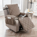 Quilted Recliner Chair Cover with Pocket Non-Slip Hook Loop Closure - 100% Polyester Washable Reclining Chair Slipcover Furniture Protector for Pets Dogs Cats, Easy Install, 9 Colors