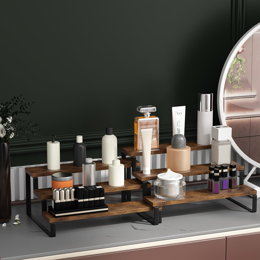 3-Tier Expandable Spice Rack Organizer 2-Pack – Adjustable 13.8–26" Display Riser Stand for Kitchen Cabinet, Countertop, Pantry & Coffee Bar | Vintage Style