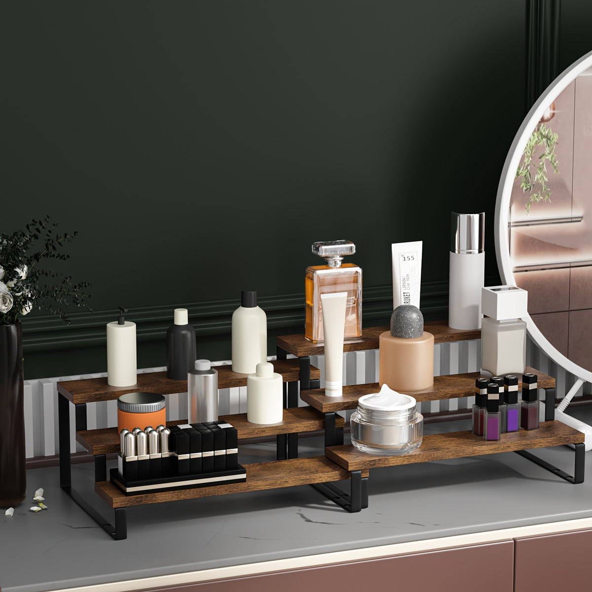 3-Tier Expandable Spice Rack Organizer 2-Pack – Adjustable 13.8–26" Display Riser Stand for Kitchen Cabinet, Countertop, Pantry & Coffee Bar | Vintage Style