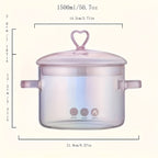 Heart-Shaped Borosilicate Glass Cooking Pot – 50oz Non-Stick Stew Pot with Lid, Heat-Resistant, Dishwasher Safe, Pink Love Design