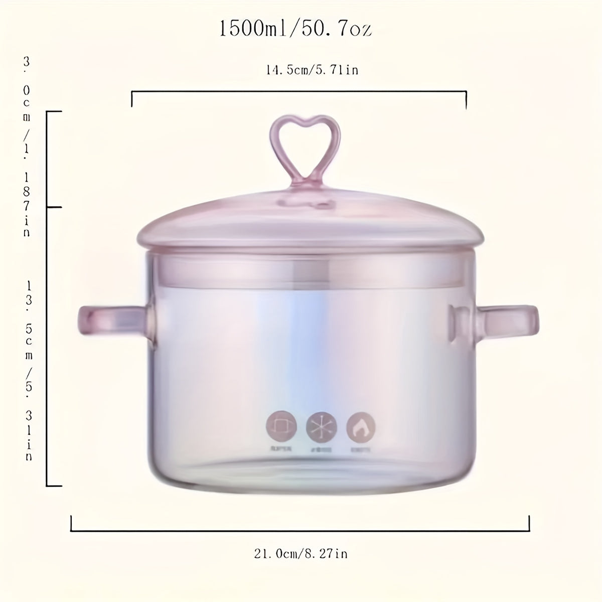 Heart-Shaped Borosilicate Glass Cooking Pot – 50oz Non-Stick Stew Pot with Lid, Heat-Resistant, Dishwasher Safe, Pink Love Design