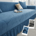 Luxury Skirted Sofa Cover Full Coverage Stretch Velvet Slipcover – Anti-Slip Pet-Friendly Couch Protector for 1/2/3/4-Seater, Soft Warm Furniture Cover in Navy Blue & Charcoal Gray for Winter Christmas Home Decor