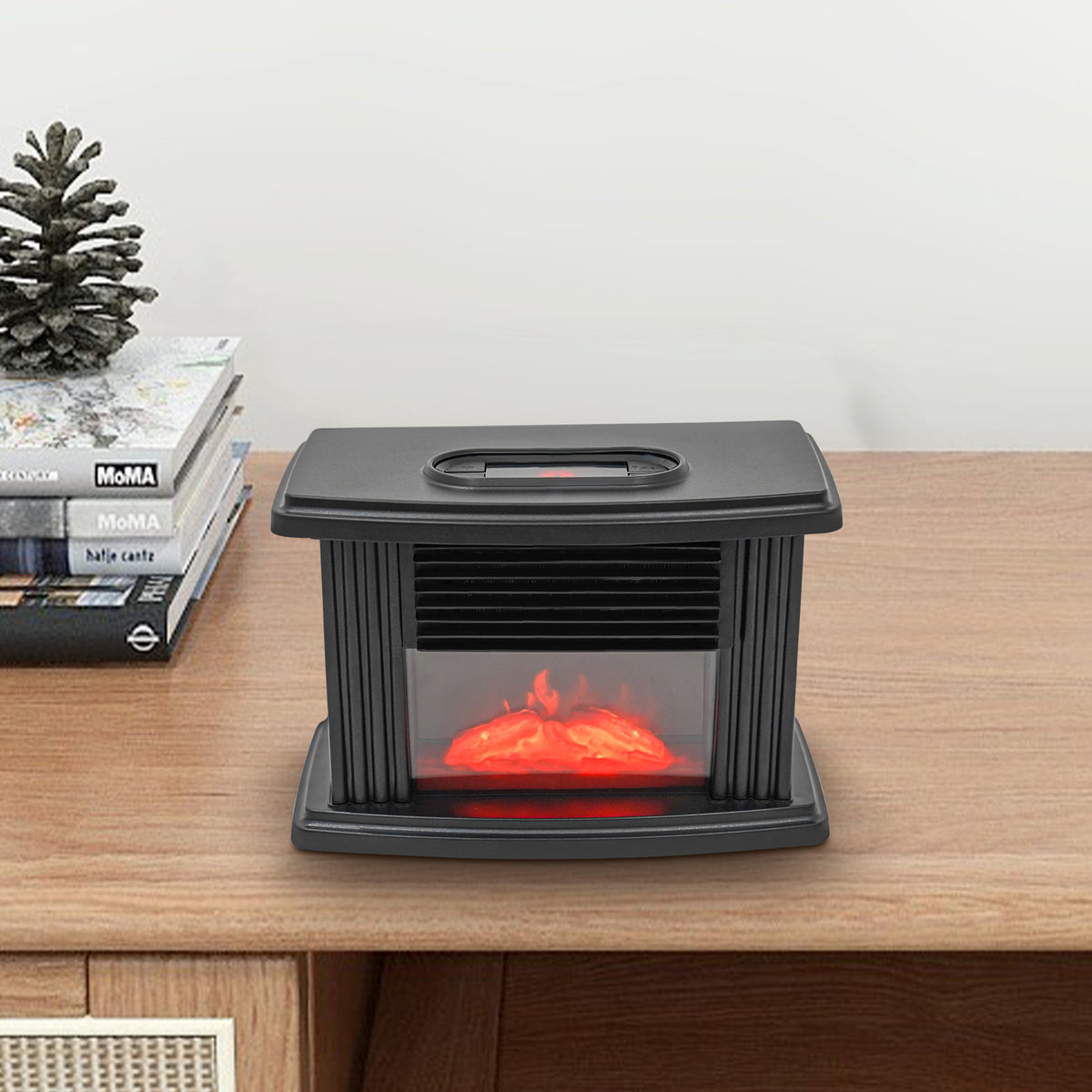 Mini Electric Fireplace Stove Heater – 1000W 3D Dancing Flame Effect, 3-Speed Tabletop Space Heater with Overheat Protection for Small Indoor Spaces | Vintage Freestanding Design | Black