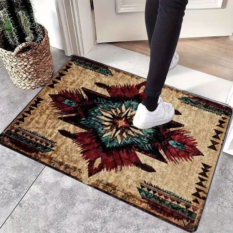 Southwestern Geometric Mat Non-Slip Indoor Floor Rug - Tribal Boho Area Mat for Bedroom Living Room Entryway Hallway, 3 Sizes Easy Clean Holiday Home Decor Accent Rug