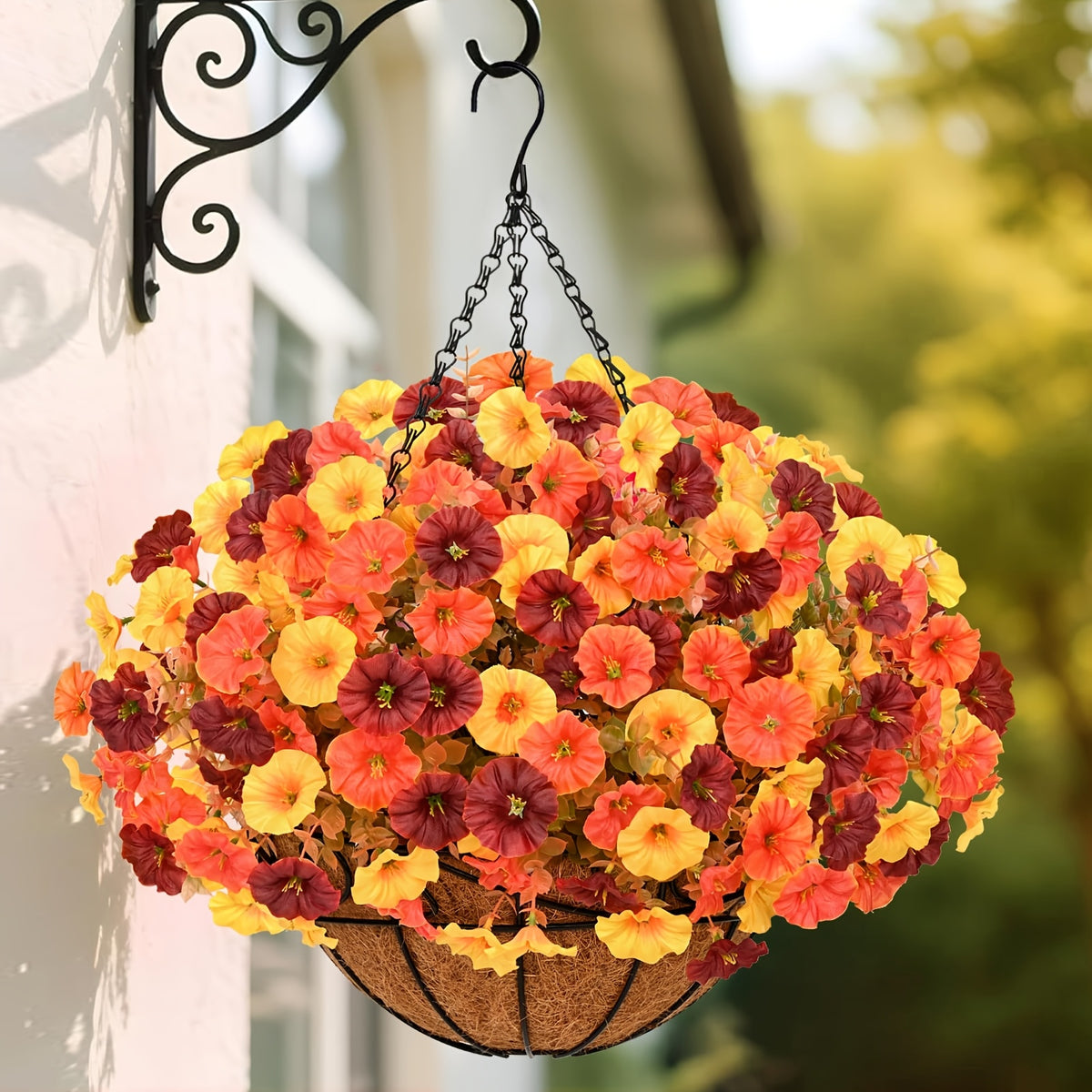 UV-Resistant Artificial Hanging Flowers with Container – Fake Petunia Hanging Plants in 6 Colors, Realistic Faux Blooms for Outdoor Garden, Patio, Porch, Balcony Railing, Wedding & Mother’s Day Decor
