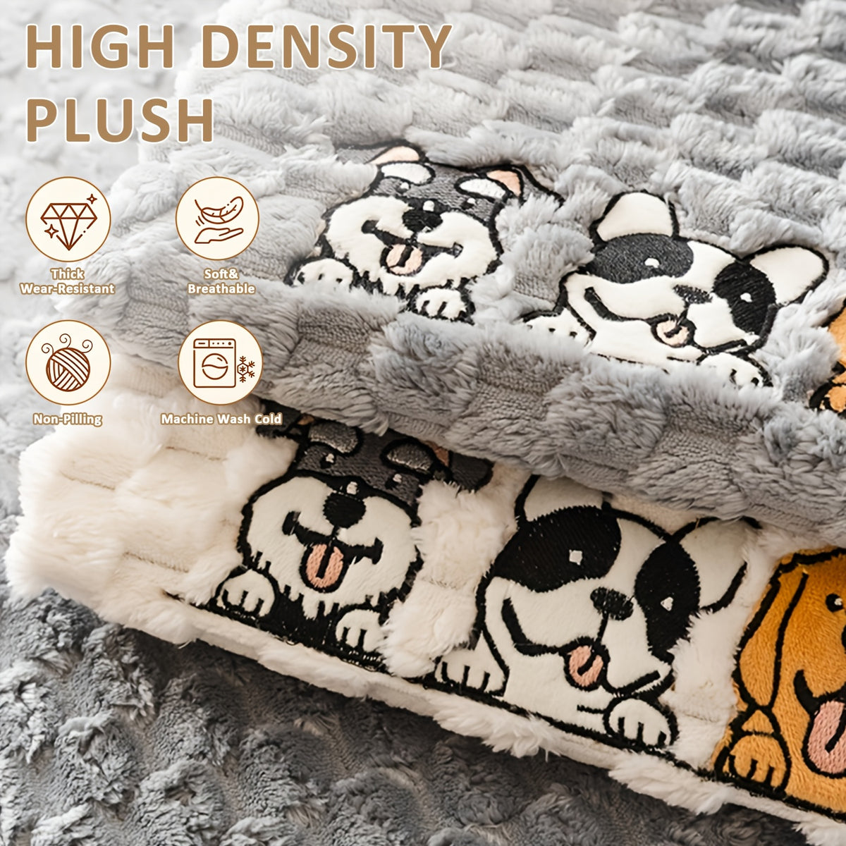 Honeycomb Velvet Sofa Slipcover Pet-Friendly Non-Slip with Cute Dog Embroidery, Bohemian Style Machine Washable Polyester Couch Cover for Sofa Cushion Backrest Armrest – Single Piece Home Decor, Grey