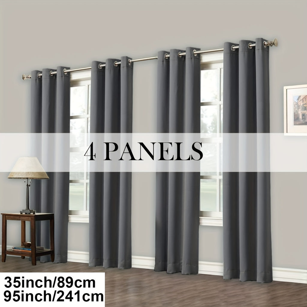 Room Darkening Blackout Curtains 4-Pack – Grommet Top Plain Weave Sun Blocking Drapes for Living Room & Bedroom, 9 Colors, 7 Size Options, Woven Polyester