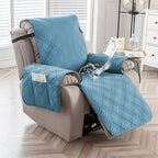 Quilted Recliner Chair Cover with Pocket Non-Slip Hook Loop Closure - 100% Polyester Washable Reclining Chair Slipcover Furniture Protector for Pets Dogs Cats, Easy Install, 9 Colors