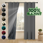 Grommet Blackout Curtains 2 Panels 100% Polyester for Bedroom, Living Room & Dining – Stainless Steel Rings, Black Backing, 8 Colors & 9 Sizes