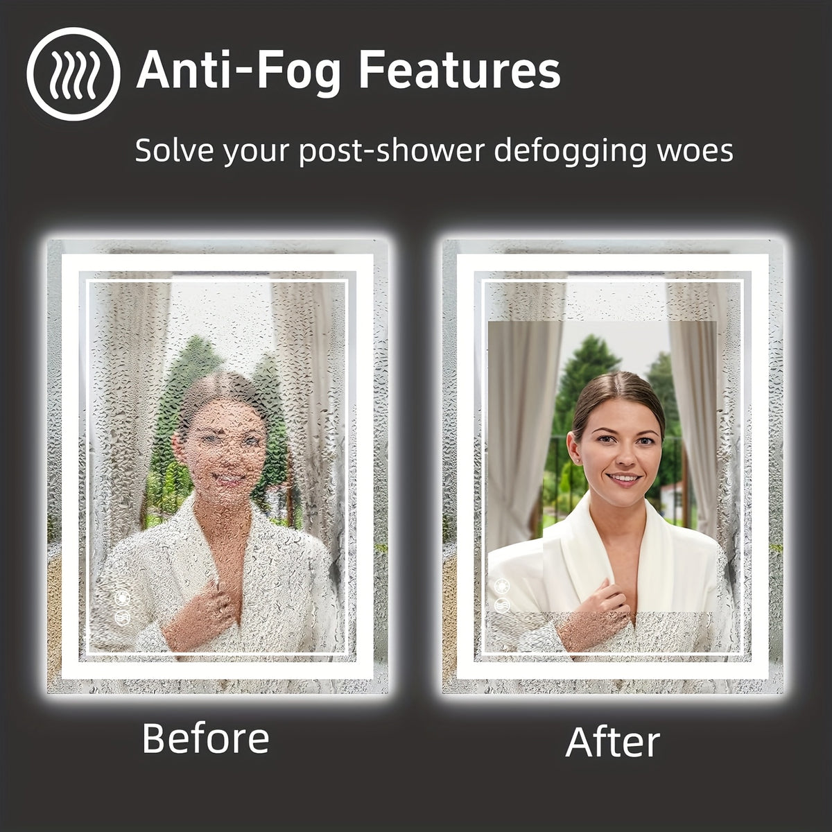 LED Bathroom Mirror with Anti-Fog, Dimmable 3-Color Lights & Stepless Brightness – Wall Mounted Vanity Mirror 24x36, 28x48, 32x40 Inch