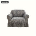 Printed Elastic Skirt Sofa Cover Slipcover with Bottom Skirt | Stretch Fitted Couch Protector for Living Room, Single 2-Seater 3-Seater 4-Seater