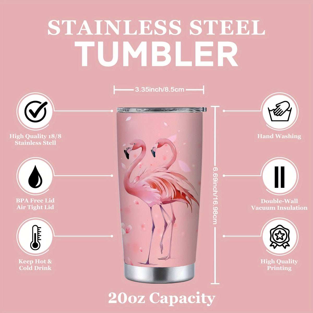 Flamingo Insulated Tumbler 20oz Double-Walled Travel Cup Pink Love Design - Large Capacity Car Cup for Hot & Cold Drinks Gift for Teachers Friends Family Holiday Birthday
