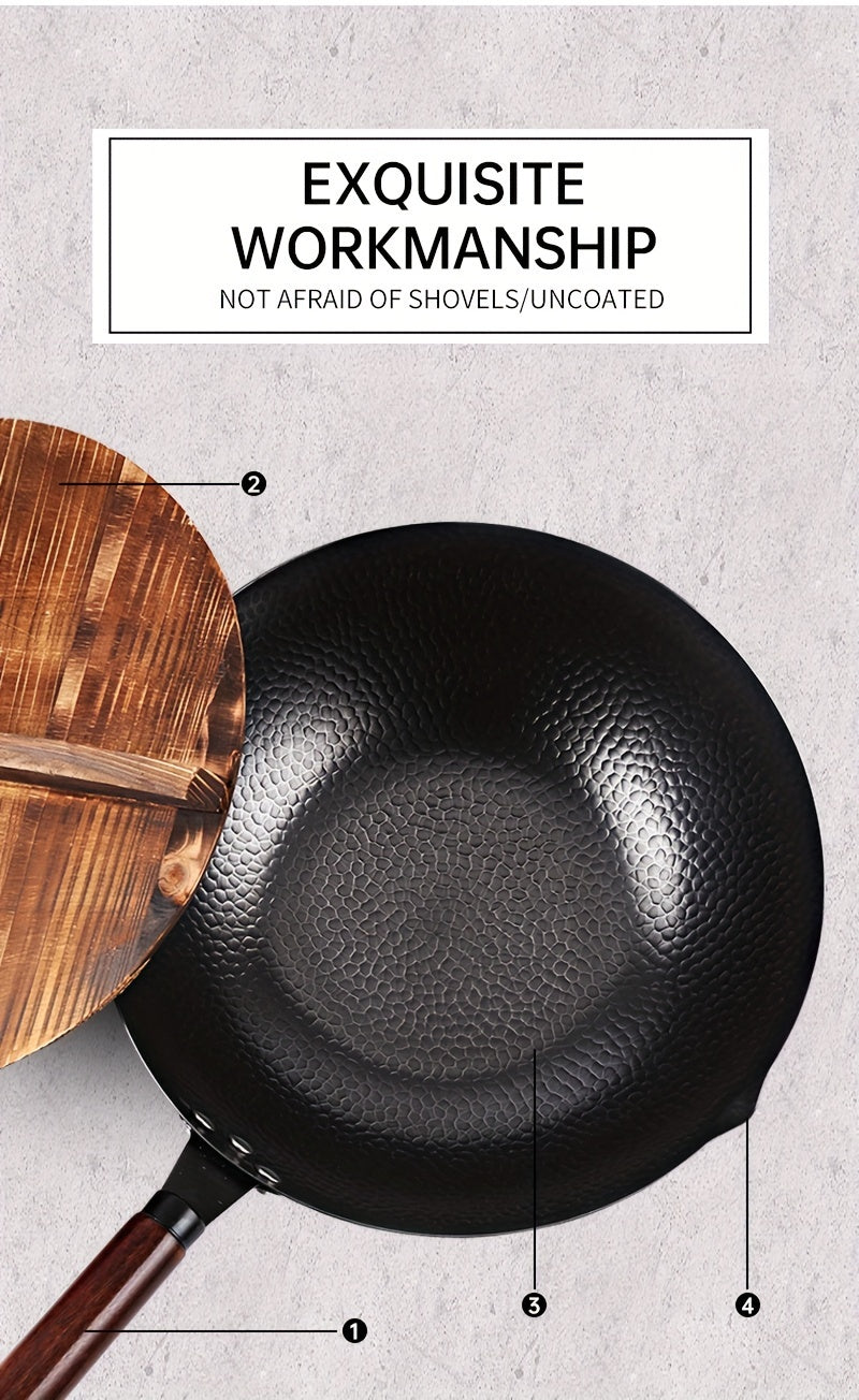 Carbon Steel Wok with 11-Piece Cookware Accessories 12.6 Inch Chinese Stir-Fry Pan Flat Bottom Induction Electric Gas Halogen All Stoves