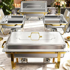 Stainless Steel Chafing Dishes for Buffet Round Food Warmer Set 5-9QT Catering Chafer with Lid for Parties Events Weddings Golden Silver 1 2 4 6 Pack