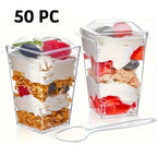 Clear Plastic Mini Dessert Cups with Lids & Spoons 50 or 100 Count – 5oz Tasting Containers for Cheesecake, Fruit Salads, Holiday Parties & Picnics