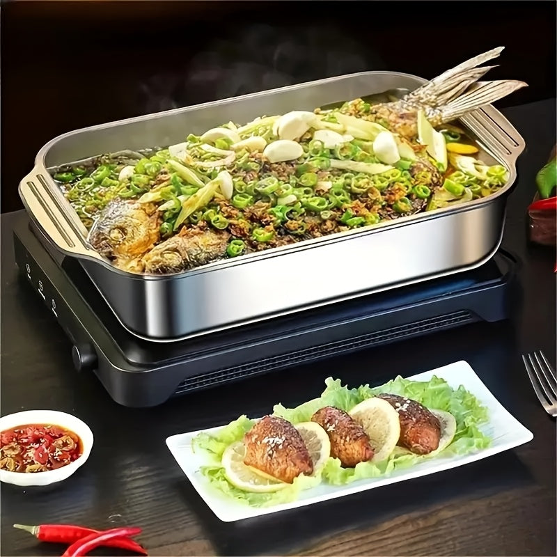 Nonstick Rectangular Baking Pans Set of 3 Stainless Steel with Lids – BBQ Roasting Pans for Outdoor Cooking, Holiday Entertaining & Self-Service Buffets