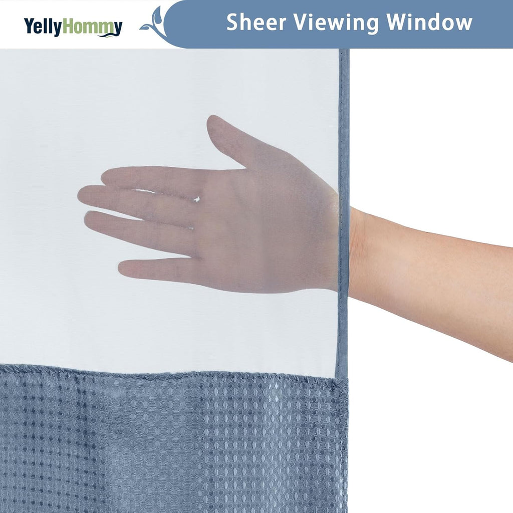 Hookless Waffle Shower Curtain Liner Set with Snap-In Liner Double Layer Window Panel – 6ft x 74.8 Inch Easy-Clean Polyester Bathroom Curtain for Home & Hotel