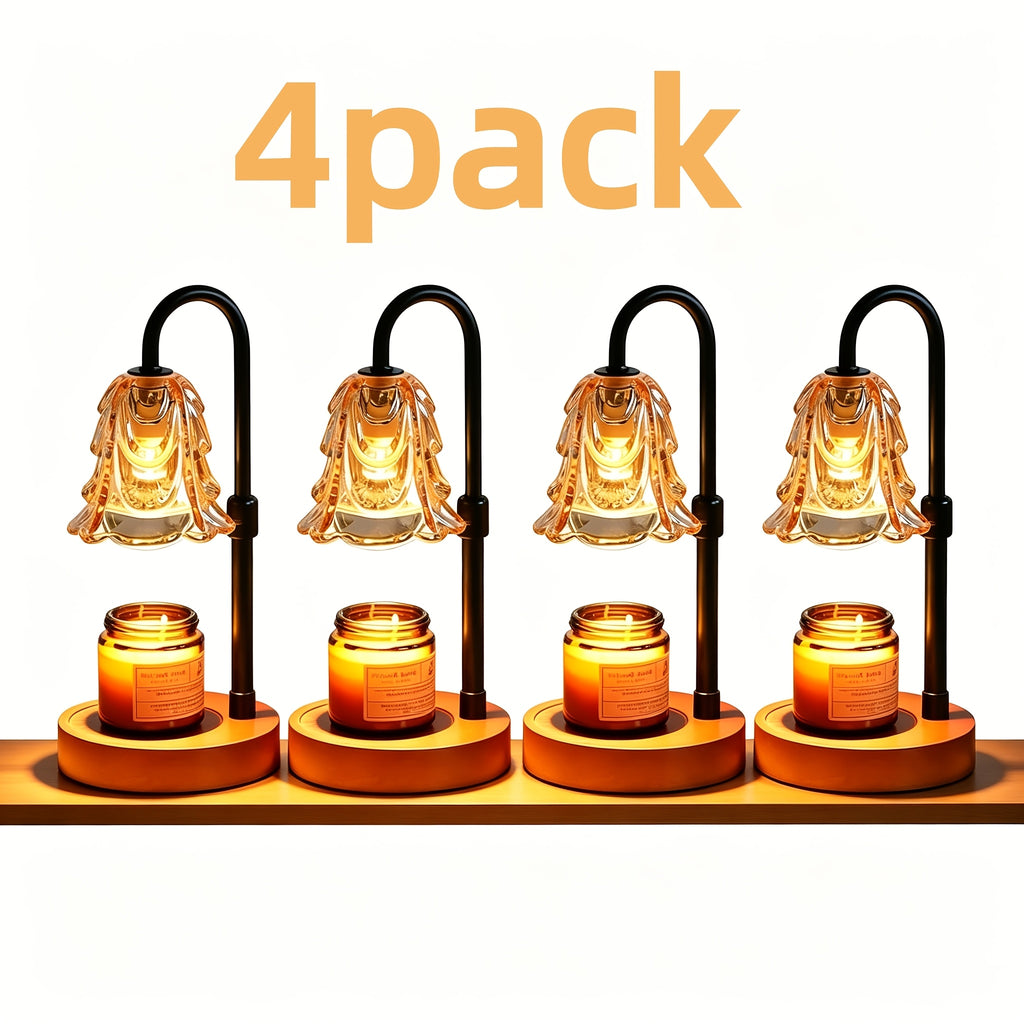 2/4-Pack Candle Warmer Lamp with Wooden Base & Glass Shade, Dimmable 12-Hour Timer, Height & Brightness Adjustable Wax Warmer for Jar Candles, Home Decor Gift for Wife, Mom & Friends (Bulb Not Included)