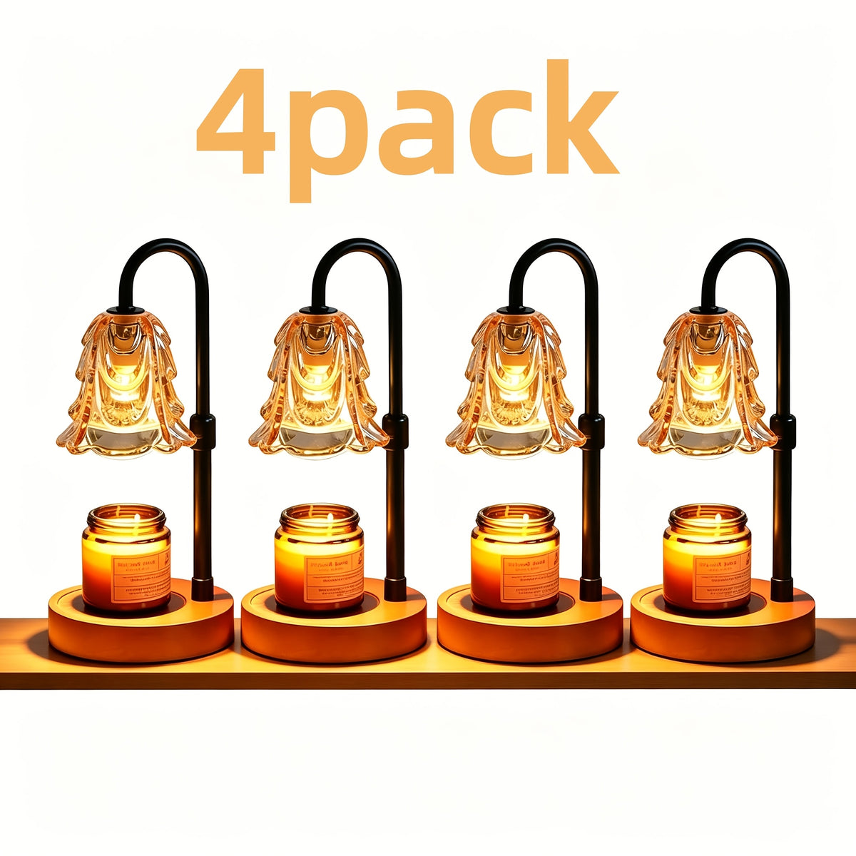 2/4-Pack Candle Warmer Lamp with Wooden Base & Glass Shade, Dimmable 12-Hour Timer, Height & Brightness Adjustable Wax Warmer for Jar Candles, Home Decor Gift for Wife, Mom & Friends (Bulb Not Included)