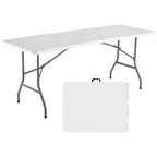 Folding Table 4ft 6ft Lightweight Portable Table Indoor Outdoor Picnic Camping Board Game with Carrying Handle Locks White
