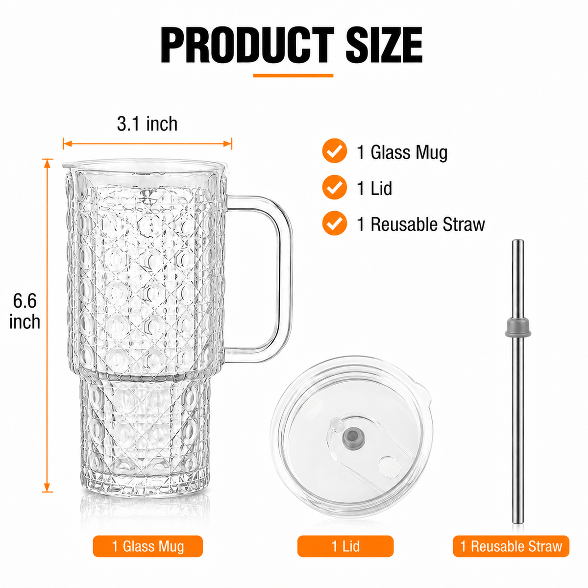 16oz Glass Tumbler with Lid and Straw 1pc or 2pcs - Heavy Duty Reusable Machine Washable Drinking Glass for Iced Coffee Smoothies Cocktails Juices, Home Office Travel