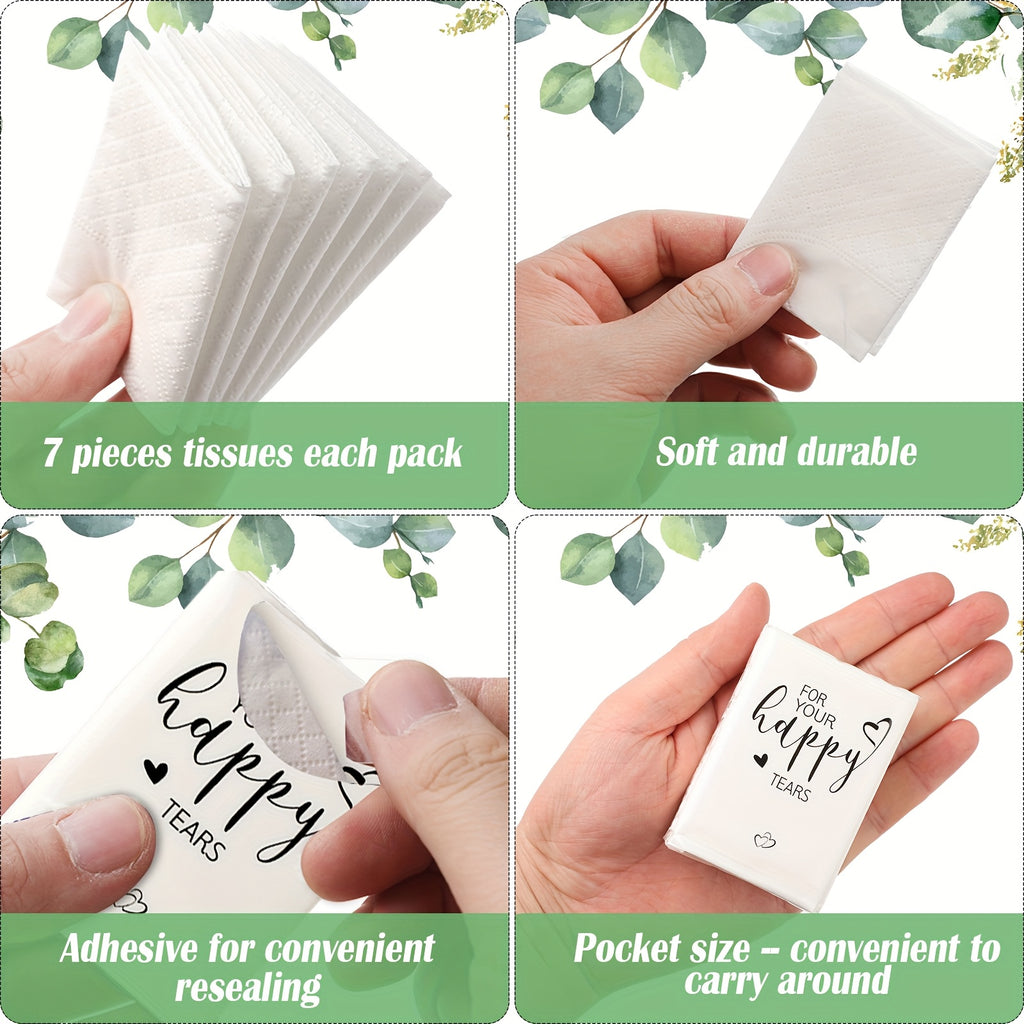 Happy Tears Tissues 100 Pack Mini Pocket Size 3-Ply Facial Tissues Bulk Wedding Favors Party Supplies Graduation Ceremony Guest Welcome Bags Travel Size Tissues for Purse Car Luggage Everyday Use