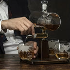 Glass Liquor Decanter Set with 4 Spherical Cups 1000ml Bar Whiskey Wine Pourer Dispenser Gift for Men
