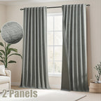Faux Linen Blackout Curtains 2 Panels for Bedroom & Living Room – 100% Blackout, Back Tab & Rod Pocket, Thermal Insulated Farmhouse Drapes