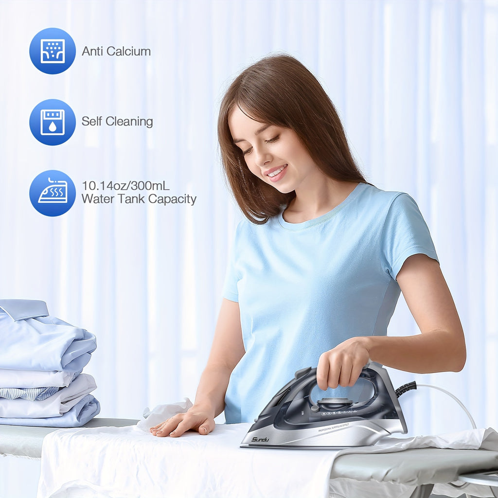 Ceramic Steam Iron 1700W Rapid Heating – Ceramic Coated Soleplate, Precise Thermostat Dial, Self-Cleaning, Auto-Off, 10.14oz Water Tank, Home Clothes Ironing, Grey